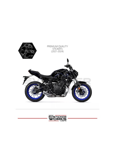 Mt-07 2021-2024 Kaplama Sticker Şimşek Yıldırım Motor Kaplama Modeli Hazır Kit 2021-2024 Uyumlu Gri