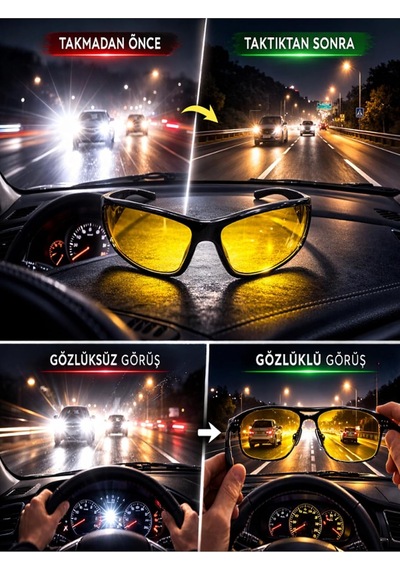 Optic Master Antifar Gece Sürüş Gözlüğü/gece Görüş Gözlüğü Model 8813 Sarı Tek Ebat Altın - Siyah