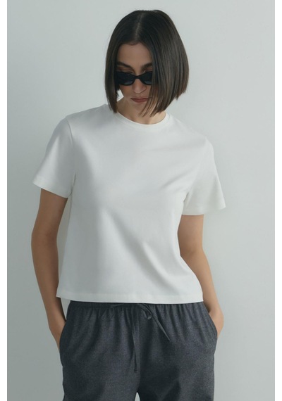 Suud Collection Ekru Pamuklu Basic Tişört
