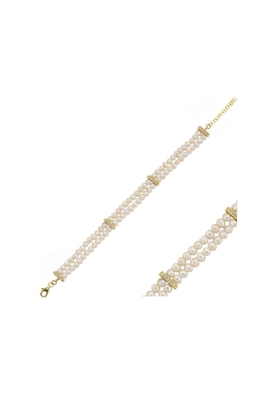 6,5 Mm Çift Sıra Doğal İnci Bileklik 18 Cm / Sarı Gümüş