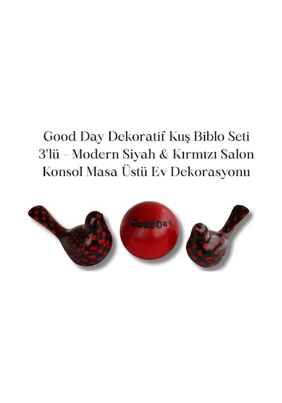 Good Day Dekoratif Kuş Biblo Seti 3 Lü Modern Siyah Kırmızı
