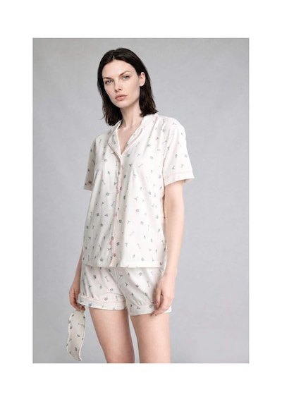 Defacto Regular Fıt Şortlu Kısa Kollu 2li Desenli Softshell Ecru Pijama Takımı H6851ax26smer98 Ekru-er98