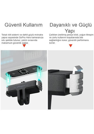 Gopro Hero 13 Uyumlu Amagisn Manyetik Hızlı Bağlantı Aparatı Magnetic Quick Release Mount Base Adaptör Siyah