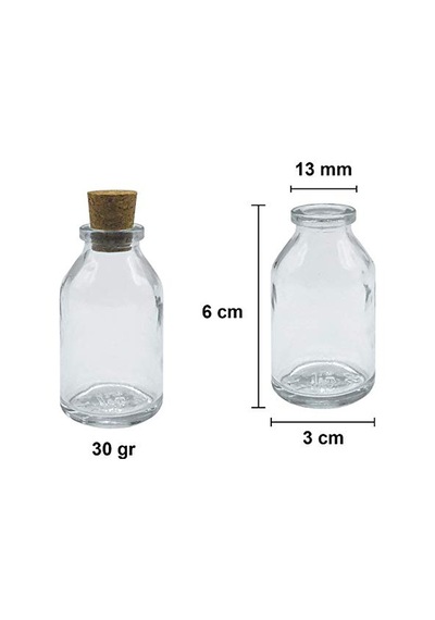 Afracam Şeffaf 25 Ml / 25 Cc Mantar Tıpalı Boş Cam Şişe 12 Adet Çok Renkli