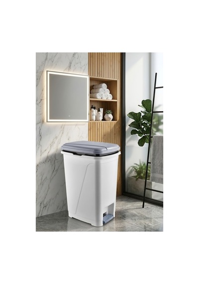 Bambu Görünümlü Halatlı Kulplu 65 Litre Çamaşır Sepeti 25 Litre Slim Pedallı Beyaz Kovası Beyaz - 850873319 Beyaz