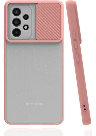 Noktaks - Samsung Galaxy Uyumlu A53 5g - Kılıf Slayt Sürgülü Arkası Buzlu Lensi Kapak - Pembe Açık