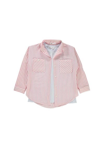 Civil Girls Çizgili 6-9 Yaş Gömlek - Pembe 9-10 Yaş Pembe