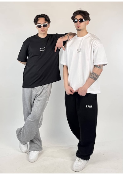 Zaee 2m Motive Taşlı Oversize T-shirt Beyaz