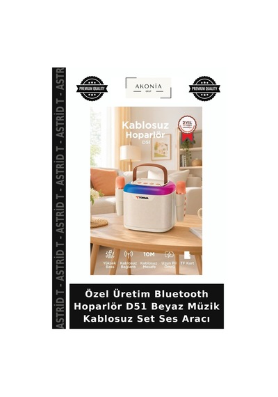 Özel Üretim Bluetooth Hoparlör D51 Beyaz Müzik Kablosuz Set Ses Aracı