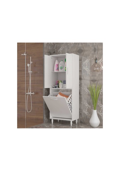 Gamzem Banyo 55 X 138 Cm Çamaşır Bölmeli Banyo Dolabı Beyaz
