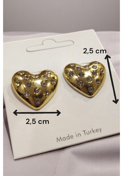 Gold Renk Trend Tombul Kalp Küpe Kadın Şık Küpe Açık Gold