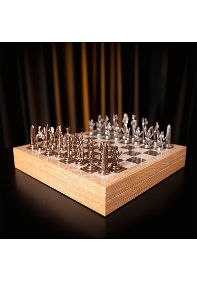 Gifthome Metal Mısır Satranç Takımı Antik Ve Rustik Ceviz Desenli Mdf Sandıklı Satranç Tahtası 36x36x6 Cm.