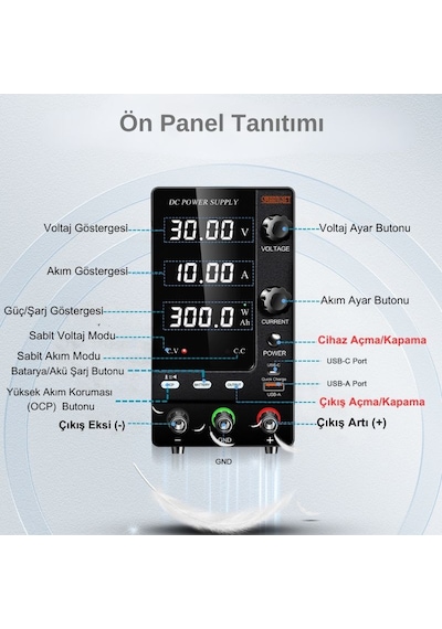 Ayarlı Dc Güç Kaynağı 30v/10a Şarj Fonksiyonlu Siyah