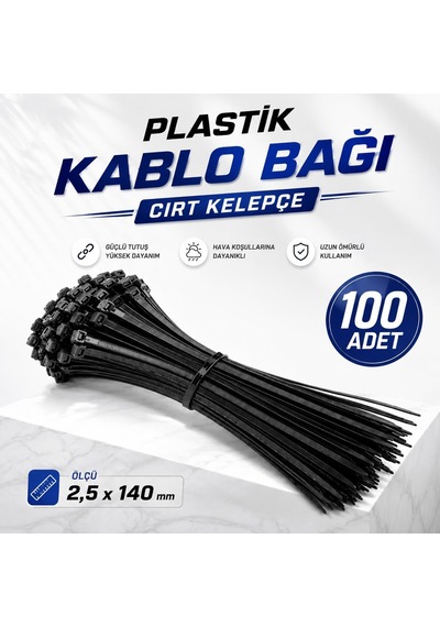 Tr 100 Adet Plastik Kablo Bağı Cırt Kelepçe 2,5x140 Mm Siyah Kablo Düzenleme Sabitleme Aparatı Genel