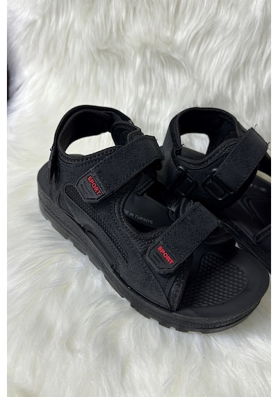 Günlük Unisex Kalın Anatomik Taban Cırtlı Ayarlanabilir Plaj Havuz Deniz Sandalet 037-337-183 Siyah Gençpoli
