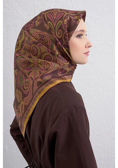 Armine Sura İpek Eşarp -2025/2026 -9421 Kahve, Sarı