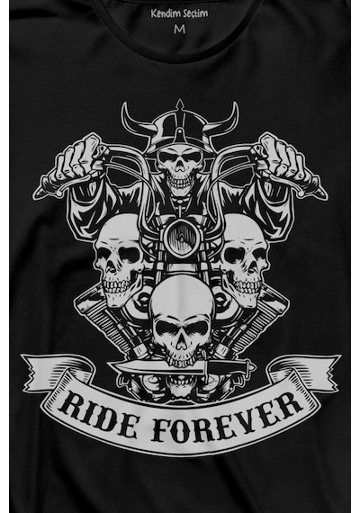 Motorcycle Skull Ride Forever Motosiklet Uzun Kollu Tişört Baskılı T-shirt 001