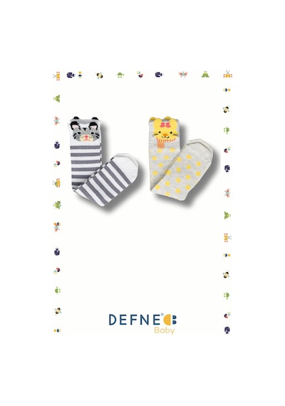 Defne Baby 2 Çift Sevimli Hayvan Figürlü Pamuklu Dizaltı Çocuk Ve Bebek Çorabı Sarı