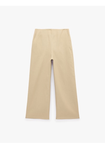 Koton Straight Fit Cepli Düz Bol Paça Keten Pantolon Vizon 6sak40009ew