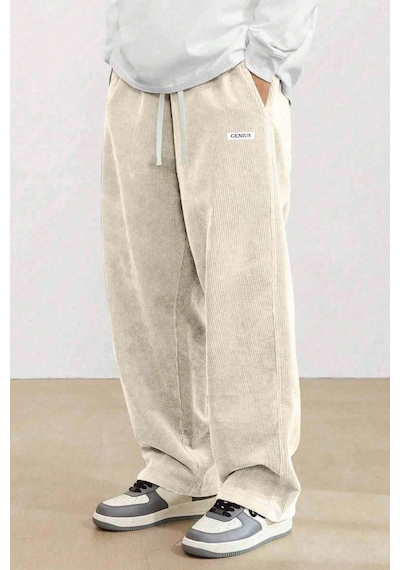 Genius Store Genıus Erkek Pantolon Fitilli Kadife Bol Paça Oversize Pantolon Taş