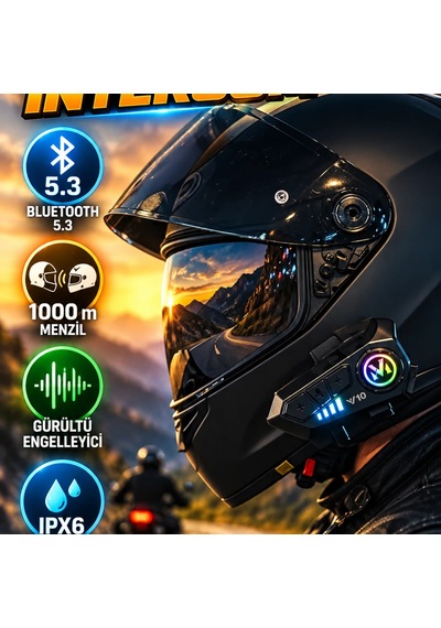 Bluetooth 5.3 Kask Intercom Kulaklık Ipx6 Suya Dayanıklı, Gürültü Engelleyici, 1000 M Menzil
