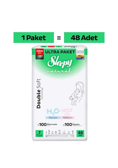 Sleepy Natural Double Soft Ultra Paket Külot Bez 7 Numara Xxlarge 48 Adet