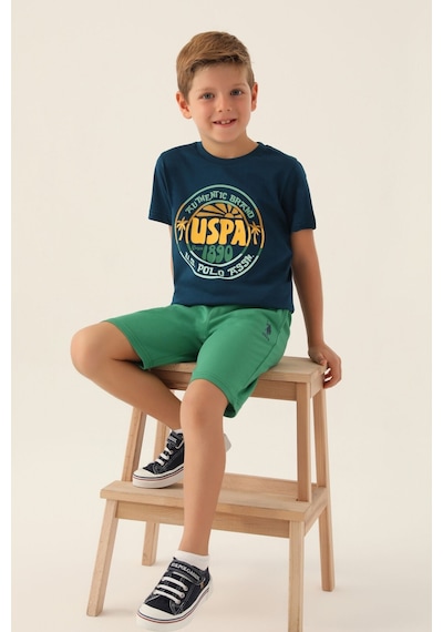 U.S. Polo Assn. Lisanslı Crew Neck Lacivert Erkek Çocuk Bermuda Takım 5274-43180 Lacivert