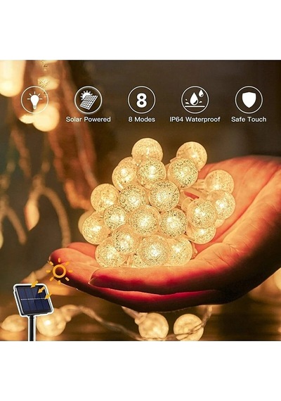 Güneş Enerjili 7metre 8fonksiyon Solar Led Yılbaşı Parti Aydınlatma Su Geçirmez Panel Sarı