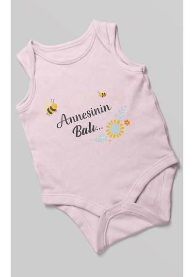 Morivokids Annesinin Balı Sıfır Kollu Bebek Body %100 Pamuk Bebe Pembe