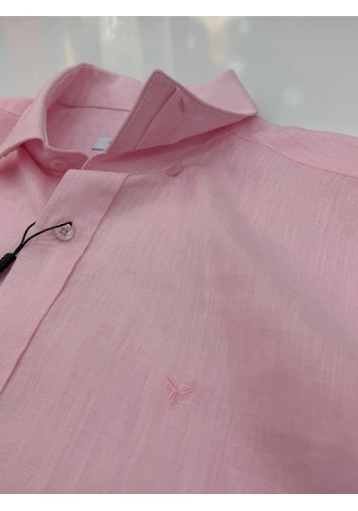 Slim Fit Uzun Kol %100 Keten Nefes Alabilen Kumaştan Hediye Kutulu Erkek Gömlek Fs-004170 - Pembe-3264