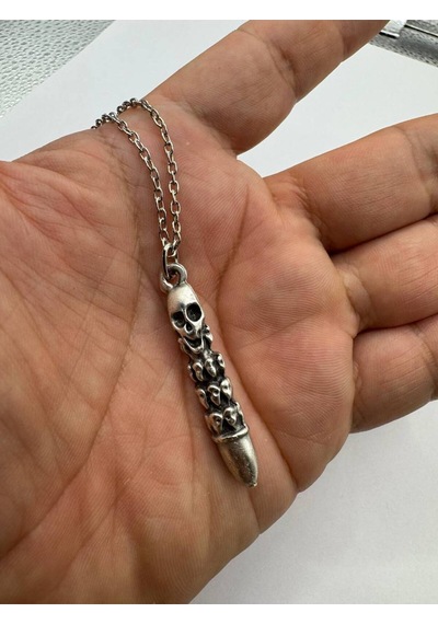 Kurşun Şekilli Kurukafa Kolye Zamak Kaplama Metal 60 Cm Zincirli Çok renkli
