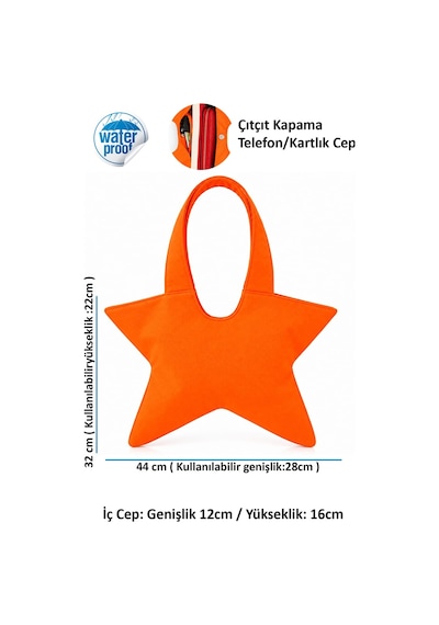 Tuttobene Star Bag Yıldız Çanta Çıtçıtlı İç Cepli Özel Tasarım Omuz Çantası Su Geçirmez Leke Tutmaz Tb052 Turuncu