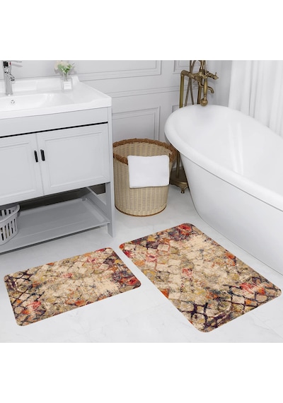 Rovigo Home Baskılı Kaymaz Taban 2 Li Banyo Paspas Takım Rvg5168-100X60-60X50 Çok Renkli