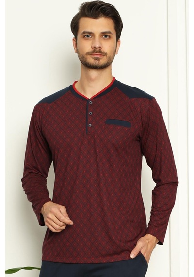 Alimer Erkek Bordo O Yaka Patlı Cepli Büyük Beden Pijama Takım Edy1179Uk