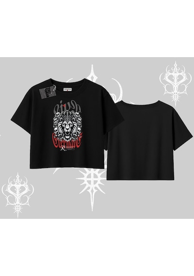 Tarzsokak Oversize Crop Tshirt Crowned Lion Rock Authority Myth Siyah