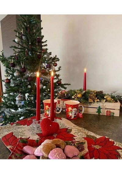 2'li Kokulu Şamdan Mum Seti - Sedefli Kırmızı