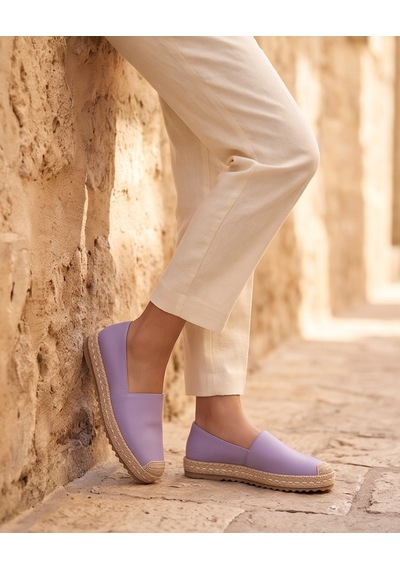 Futsishoes Lucıa Lila Hakiki Deri Dikiş Detaylı Kadın Espadril
