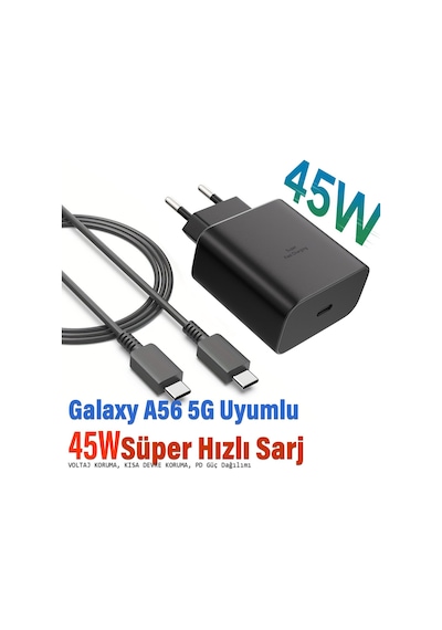 Samsung Galaxy A56 5g Uyumlu 45w Şarj Aleti Ve Kablosu Süper Hızlı Şarj