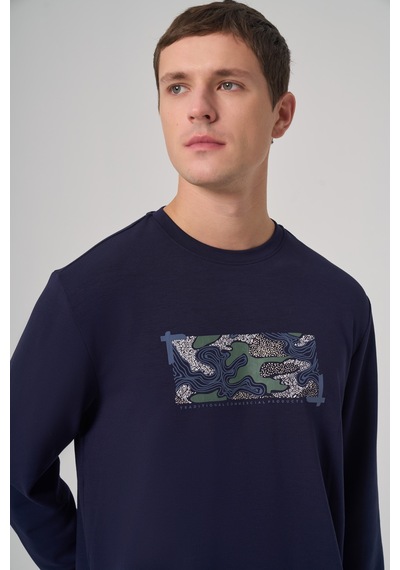 Morven Erkek Lacivert Trend Baskılı Bisiklet Yaka Sweatshirt 26ks063007200 Lacivert