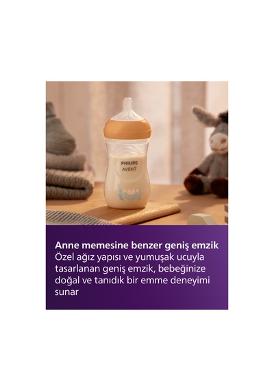 Doğal Tepkili Biberon, 260 Ml, Orta Akışlı Emzik Ucu Akış 3 , Orman Bitkileri Desenli, Scy903/74