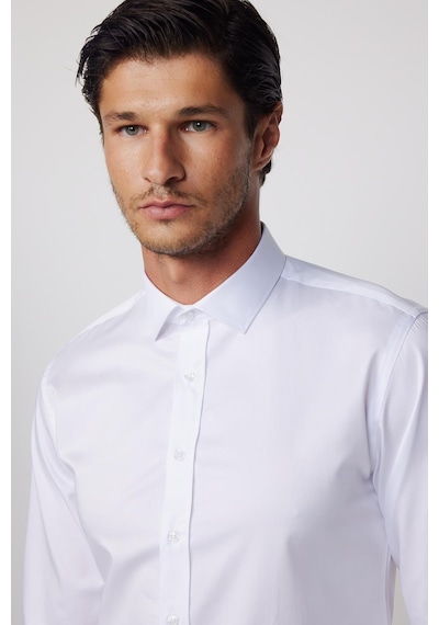 Tudors Slim Fit Uzun Kollu Pamuk Saten Erkek Beyaz Gömlek-13370 Beyaz