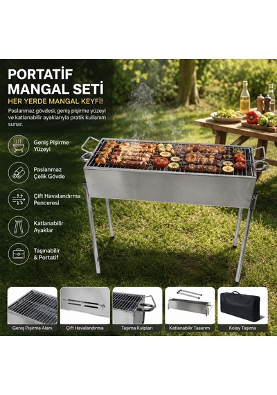Paslanmaz Portatif Mangal 70 Cm Ayaklı Standlı Çok Renkli