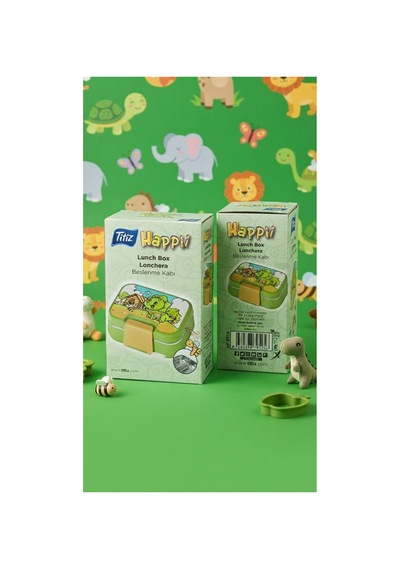 304 Paslanmaz Çelik 2 Katlı 2 Bölmeli 1030ml Happii Beslenme Çantası Temalı Lunch Box Yeşil