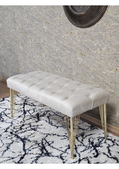 Zafir Gold Tel Ayaklı 90 Cm Puf Bench - Puf - Bench - Kasalı Oturak - Oturak - Yatak Ucu Puf Krem