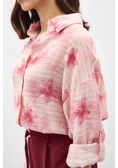 Sateen Kolu Katlamalı İnce Gömlek - Pembe-137204 Pembe