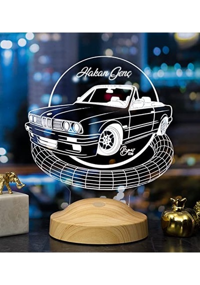 Bmw E30 Cabrio Bmw Logolu Hediye 3d Led Lamba Bmw Hayranına Hediye Çok Renkli