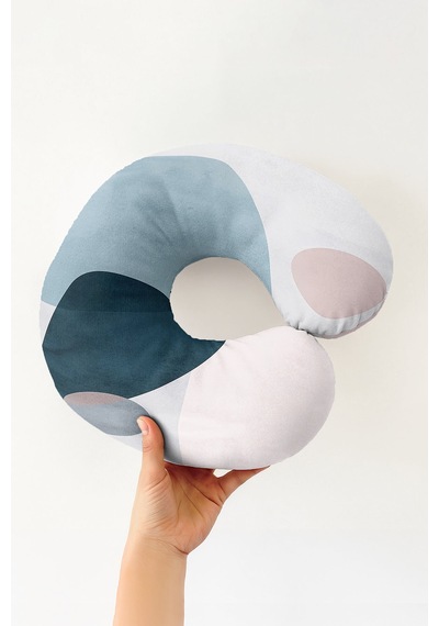 Soyut Geometrik Desenli Ergonomik Boyun Yastığı - Modern Pastel Mavi Pembe Seyahat Yastığı Metalik Orman Krem Bej