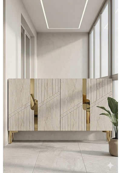 Ka1228btg Evva Konsol Ve Tv Sehpası Beyaz-traverten-gold 120cm