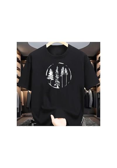 Caddemia Yaz Moda Rahat Gevşek Orman Ağacı Desen Baskılı Spor Yuvarlak Boyun Kısa Kol Siyah 2XL Caddemia Yaz Moda Rahat Gevşek Orman Ağacı Desen Baskılı Spor Yuvarlak Boyun Kısa Kol Siyah 2XL