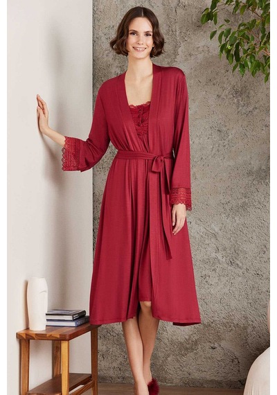 Pierre Cardin 4005 Hamile Lohusa Sabahlıklı Gecelik Takım-bordo
